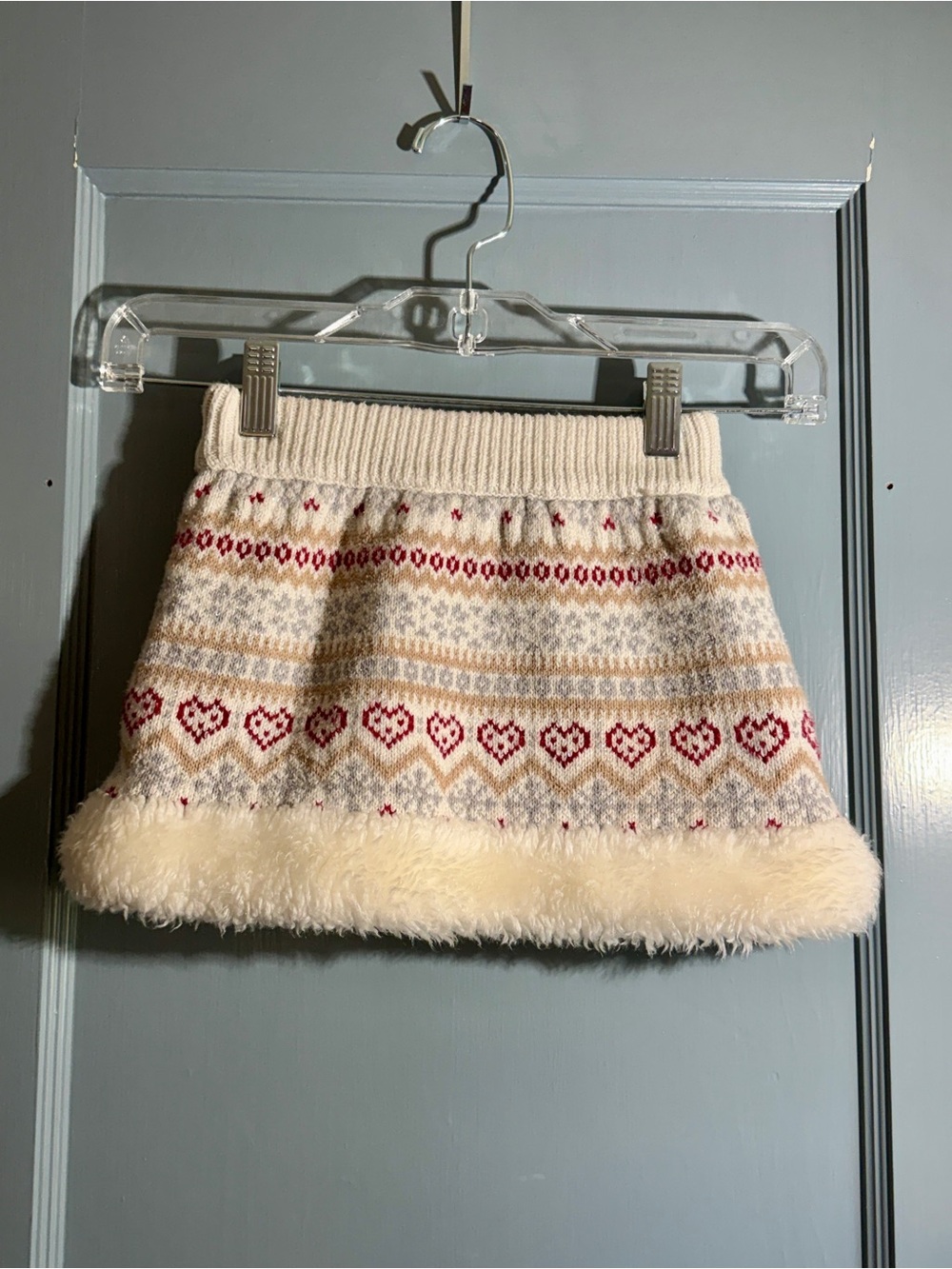Cozy Cream Fair Isle Knit Mini Skirt with Faux-Fur Hem